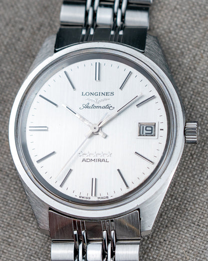 1970's Vintage Longines Admiral 'Oval' Style Bracelet - Silver Vertical Brush Dial