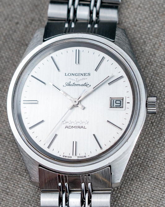 1970's Vintage Longines Admiral 'Oval' Style Bracelet - Silver Vertical Brush Dial