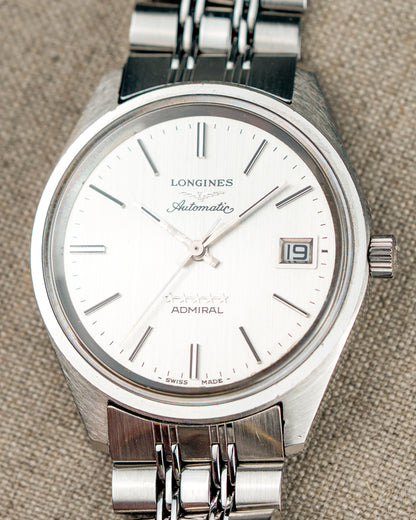 1970's Vintage Longines Admiral 'Oval' Style Bracelet - Silver Vertical Brush Dial