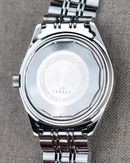 1970's Vintage Longines Admiral 'Oval' Style Bracelet - Silver Vertical Brush Dial