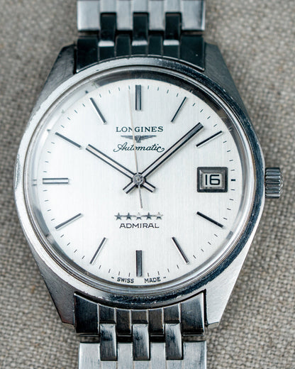 1970's Vintage Longines Admiral 'Brick' Style Bracelet - Silver Vertical Brush Dial