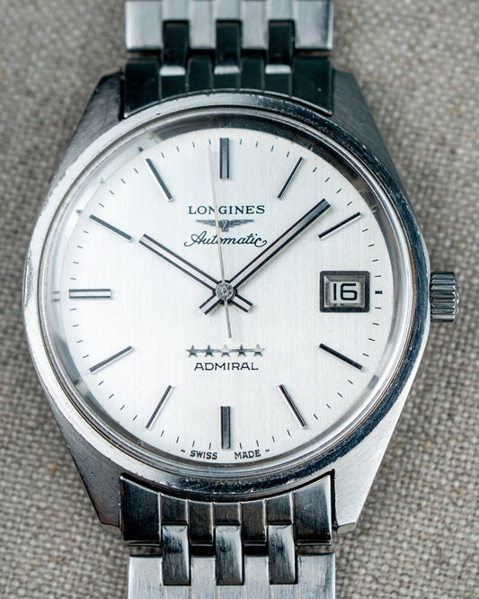 1970's Vintage Longines Admiral 'Brick' Style Bracelet - Silver Vertical Brush Dial