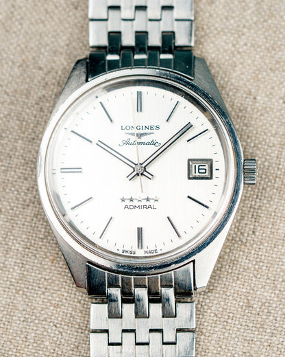 1970's Vintage Longines Admiral 'Brick' Style Bracelet - Silver Vertical Brush Dial