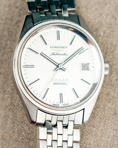 1970's Vintage Longines Admiral 'Brick' Style Bracelet - Silver Vertical Brush Dial