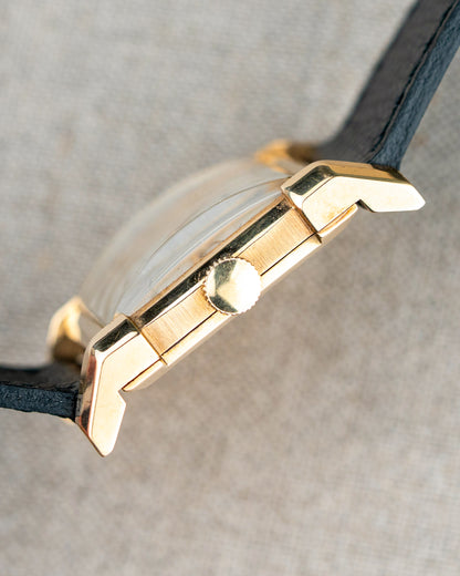 1949 Vintage Longines Solid Gold Rectangle - Fancy Lugs and Silver Dial