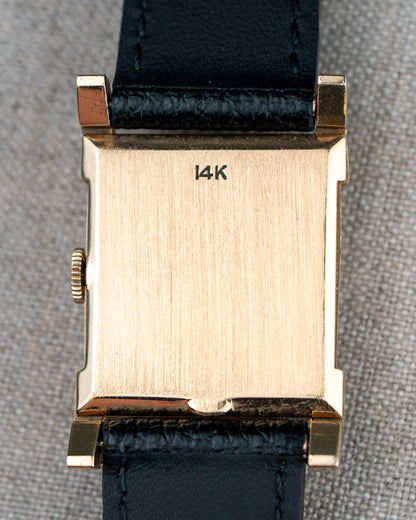 1949 Vintage Longines Solid Gold Rectangle - Fancy Lugs and Silver Dial