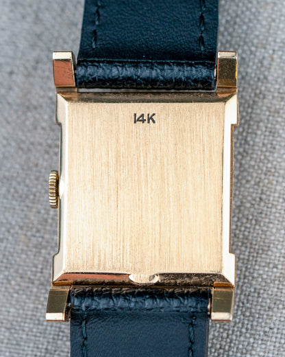 1949 Vintage Longines Solid Gold Rectangle - Fancy Lugs and Silver Dial