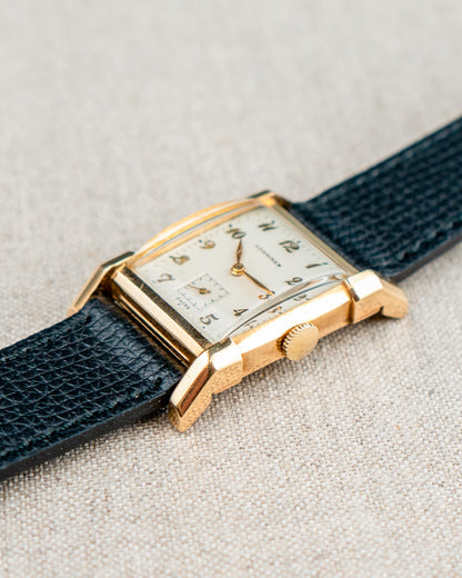 1949 Vintage Longines Solid Gold Rectangle - Fancy Lugs and Silver Dial