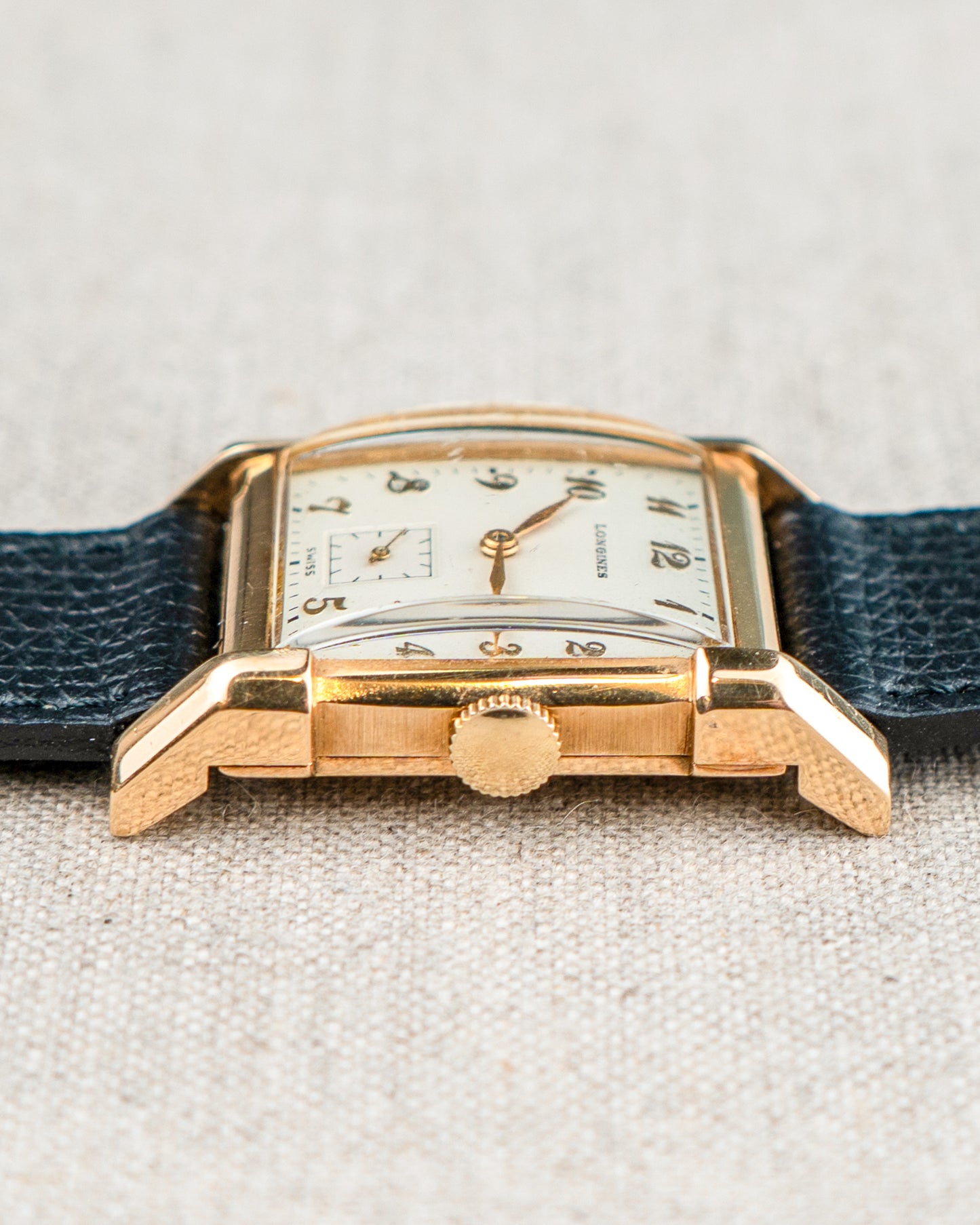 1949 Vintage Longines Solid Gold Rectangle - Fancy Lugs and Silver Dial