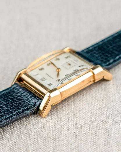 1949 Vintage Longines Solid Gold Rectangle - Fancy Lugs and Silver Dial