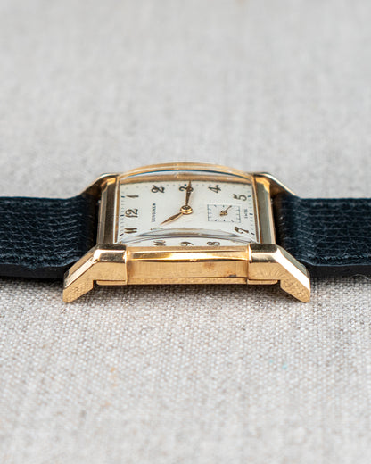 1949 Vintage Longines Solid Gold Rectangle - Fancy Lugs and Silver Dial