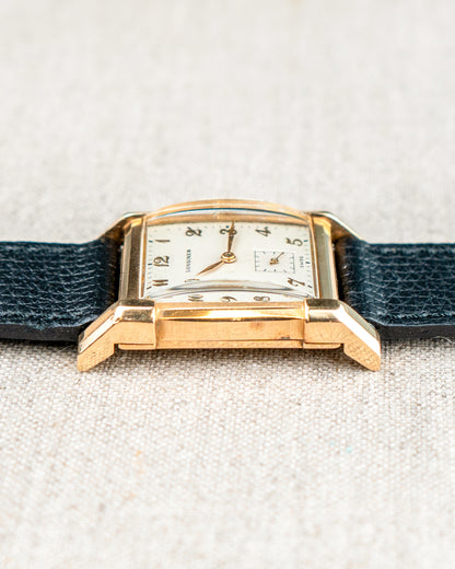 1949 Vintage Longines Solid Gold Rectangle - Fancy Lugs and Silver Dial