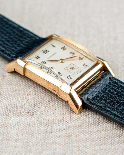 1949 Vintage Longines Solid Gold Rectangle - Fancy Lugs and Silver Dial