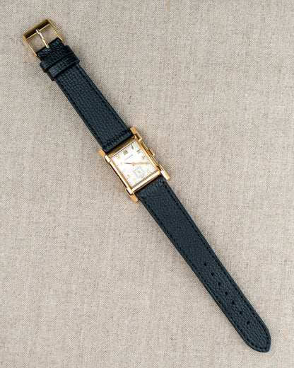 1949 Vintage Longines Solid Gold Rectangle - Fancy Lugs and Silver Dial