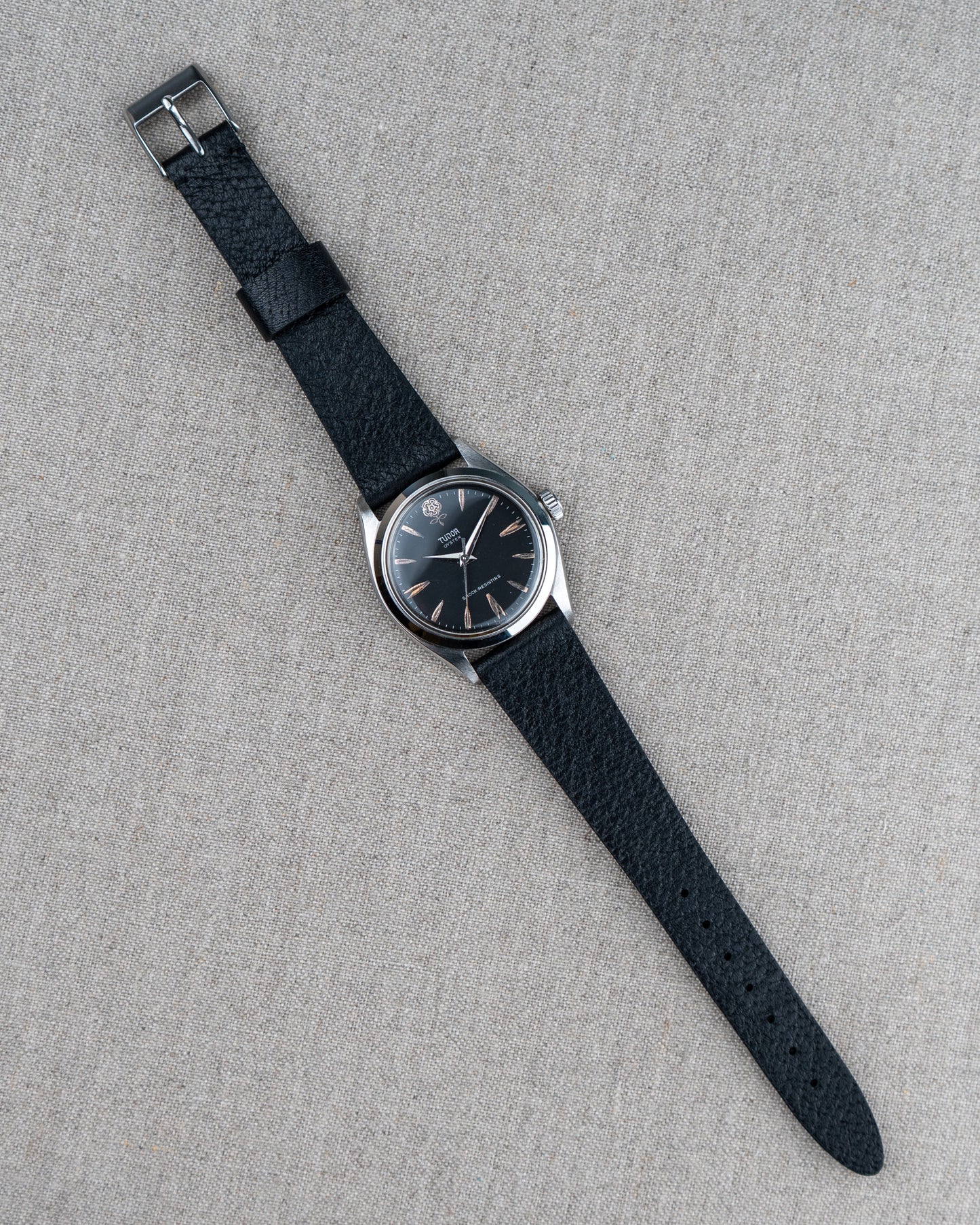 1962 Vintage Tudor Oyster Shock-Resisting Ref. 7934 - Matte Black 'Big Rose' Dial