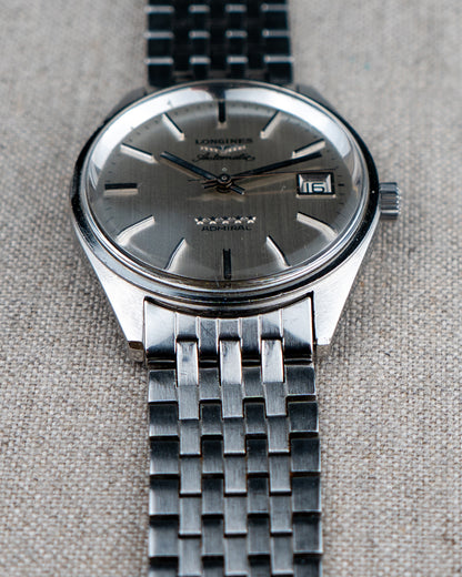 1970's Vintage Longines Admiral 'Brick' Style Bracelet - Silver Vertical Brush Dial