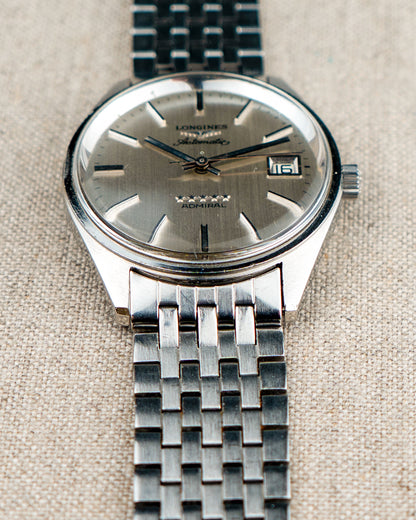 1970's Vintage Longines Admiral 'Brick' Style Bracelet - Silver Vertical Brush Dial