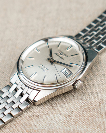 1970's Vintage Longines Admiral 'Brick' Style Bracelet - Silver Vertical Brush Dial