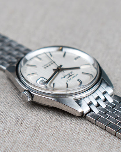 1970's Vintage Longines Admiral 'Brick' Style Bracelet - Silver Vertical Brush Dial