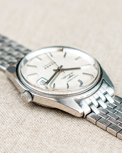 1970's Vintage Longines Admiral 'Brick' Style Bracelet - Silver Vertical Brush Dial