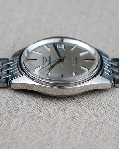 1970's Vintage Longines Admiral 'Brick' Style Bracelet - Silver Vertical Brush Dial