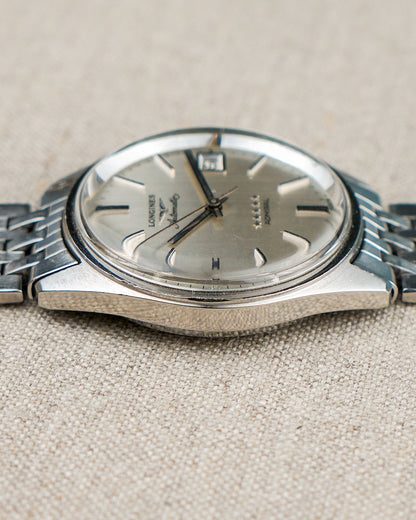 1970's Vintage Longines Admiral 'Brick' Style Bracelet - Silver Vertical Brush Dial