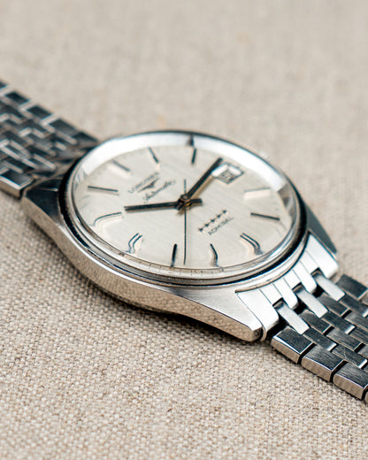 1970's Vintage Longines Admiral 'Brick' Style Bracelet - Silver Vertical Brush Dial