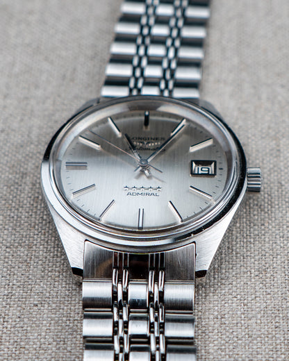 1970's Vintage Longines Admiral 'Oval' Style Bracelet - Silver Vertical Brush Dial