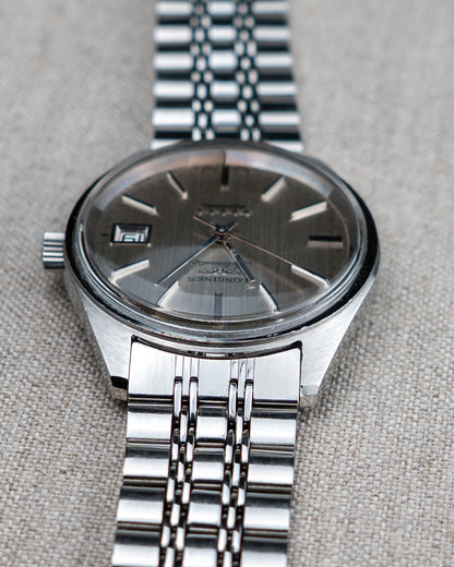 1970's Vintage Longines Admiral 'Oval' Style Bracelet - Silver Vertical Brush Dial