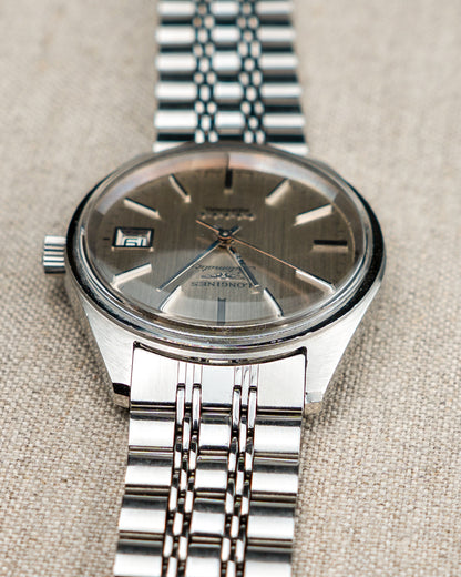 1970's Vintage Longines Admiral 'Oval' Style Bracelet - Silver Vertical Brush Dial