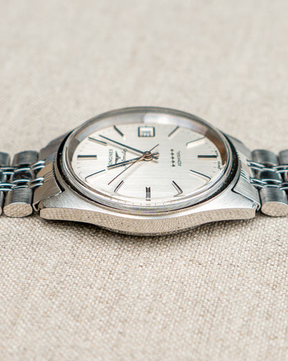 1970's Vintage Longines Admiral 'Oval' Style Bracelet - Silver Vertical Brush Dial