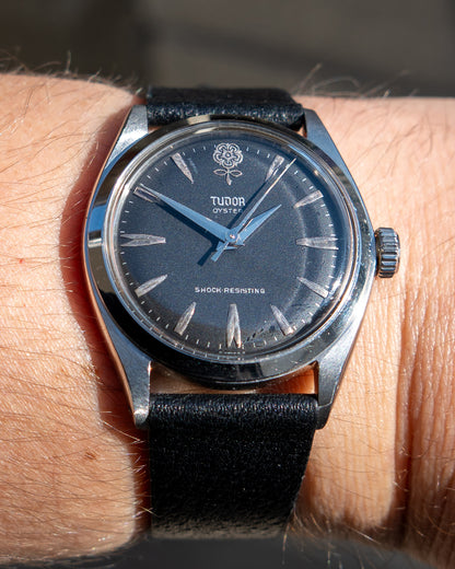 1962 Vintage Tudor Oyster Shock-Resisting Ref. 7934 - Matte Black 'Big Rose' Dial