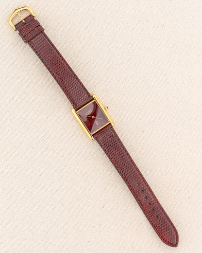 1990's Vintage Cartier Tank Must de Vermeil Large Model Ref. 681008 - Burgundy Red Dial