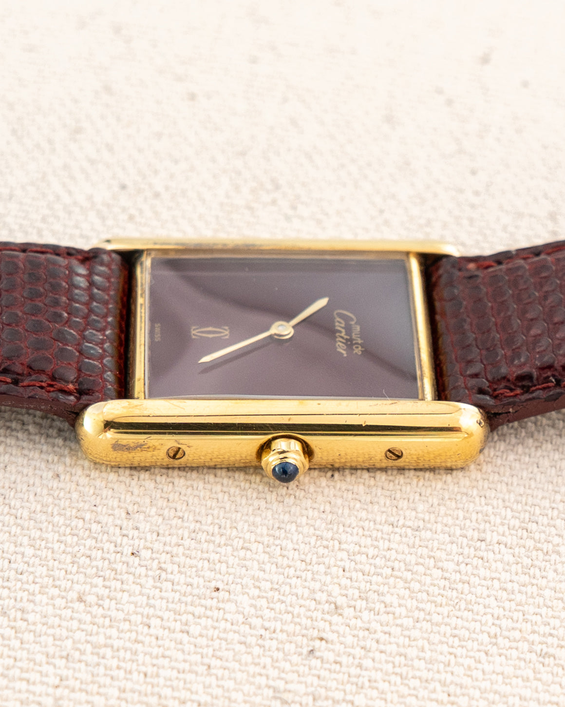 1990's Vintage Cartier Tank Must de Vermeil Large Model Ref. 681008 - Burgundy Red Dial