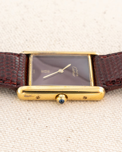 1990's Vintage Cartier Tank Must de Vermeil Large Model Ref. 681008 - Burgundy Red Dial