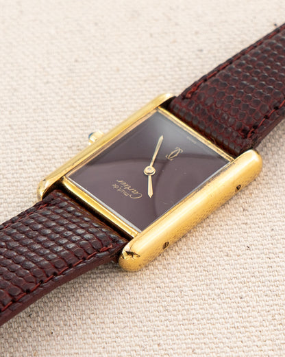 1990's Vintage Cartier Tank Must de Vermeil Large Model Ref. 681008 - Burgundy Red Dial