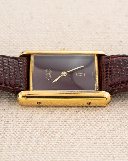 1990's Vintage Cartier Tank Must de Vermeil Large Model Ref. 681008 - Burgundy Red Dial