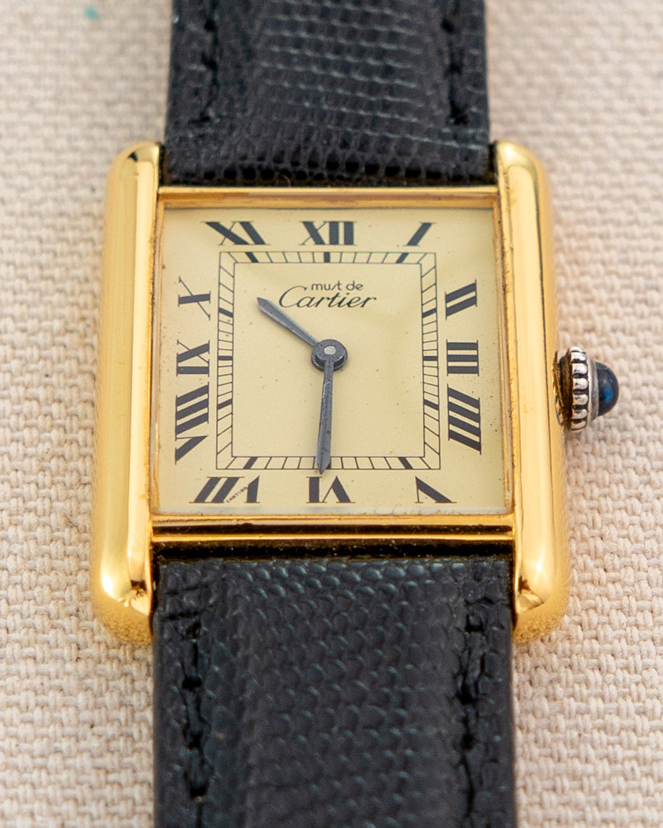 1980's Vintage Cartier Tank Must de Vermeil Large Model - Roman Numeral 'Lemon Dial'