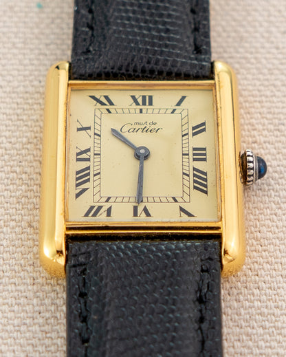 1980's Vintage Cartier Tank Must de Vermeil Large Model - Roman Numeral 'Lemon Dial'
