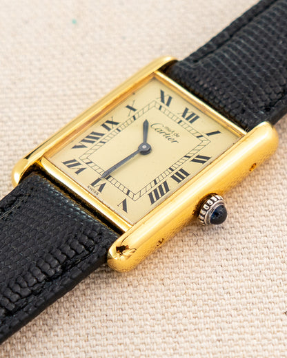 1980's Vintage Cartier Tank Must de Vermeil Large Model - Roman Numeral 'Lemon Dial'