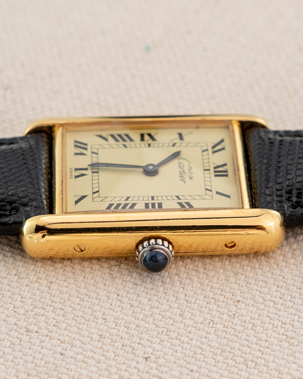 1980's Vintage Cartier Tank Must de Vermeil Large Model - Roman Numeral 'Lemon Dial'