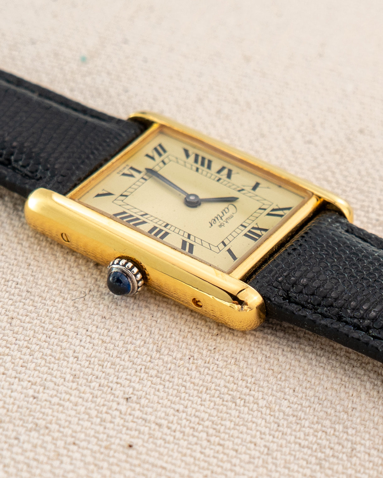 1980's Vintage Cartier Tank Must de Vermeil Large Model - Roman Numeral 'Lemon Dial'