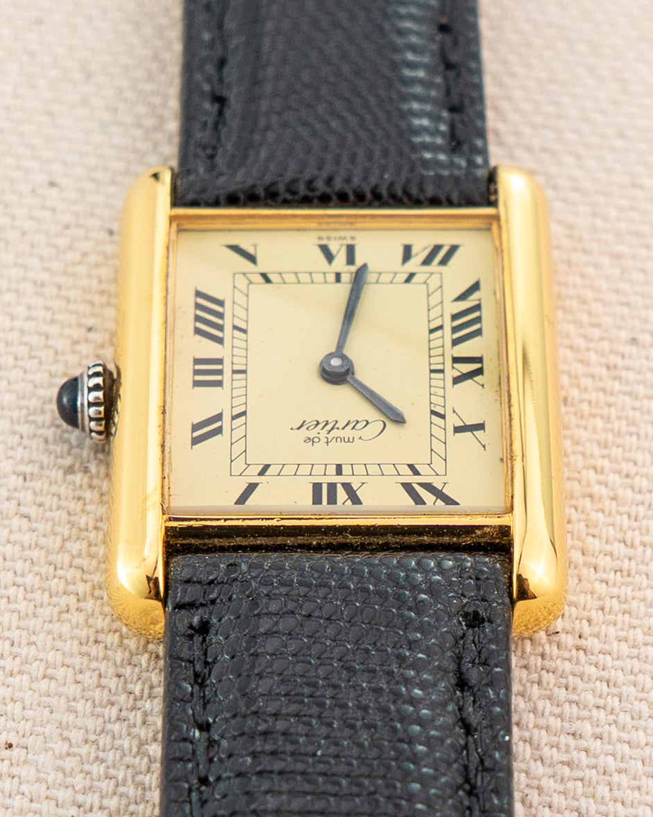1980's Vintage Cartier Tank Must de Vermeil Large Model - Roman Numeral 'Lemon Dial'