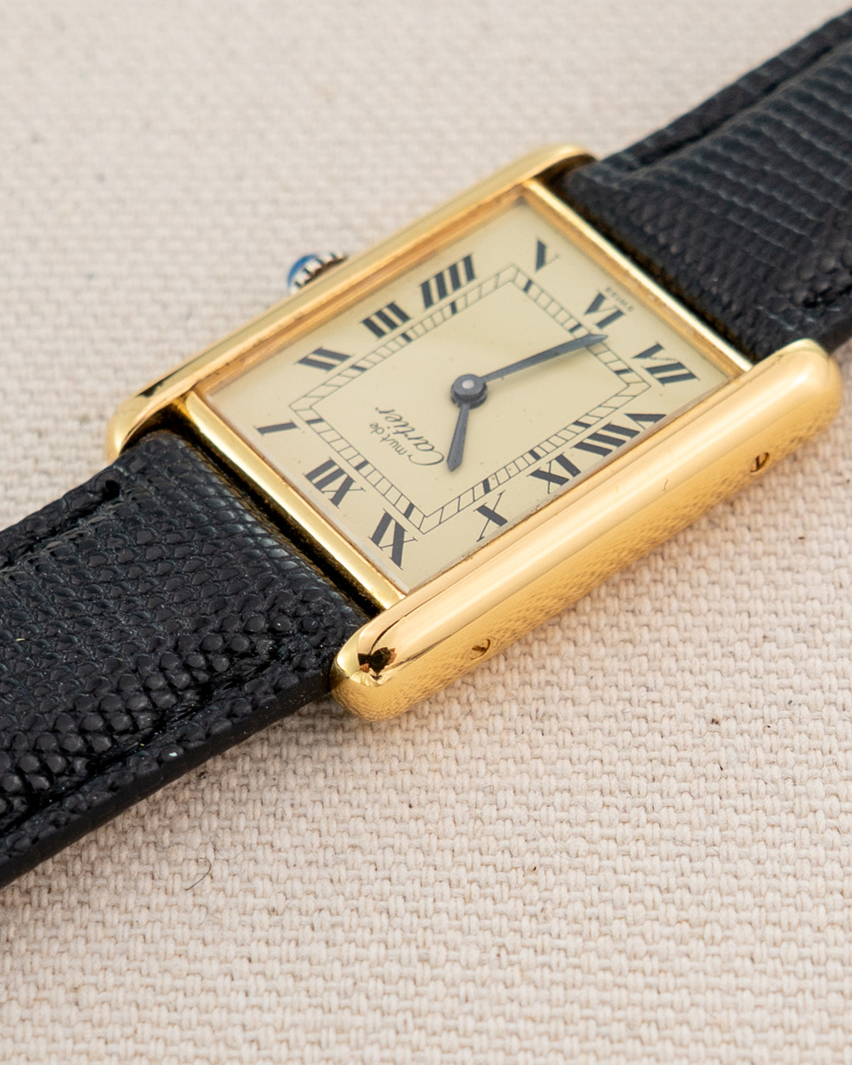 1980's Vintage Cartier Tank Must de Vermeil Large Model - Roman Numeral 'Lemon Dial'