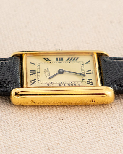 1980's Vintage Cartier Tank Must de Vermeil Large Model - Roman Numeral 'Lemon Dial'