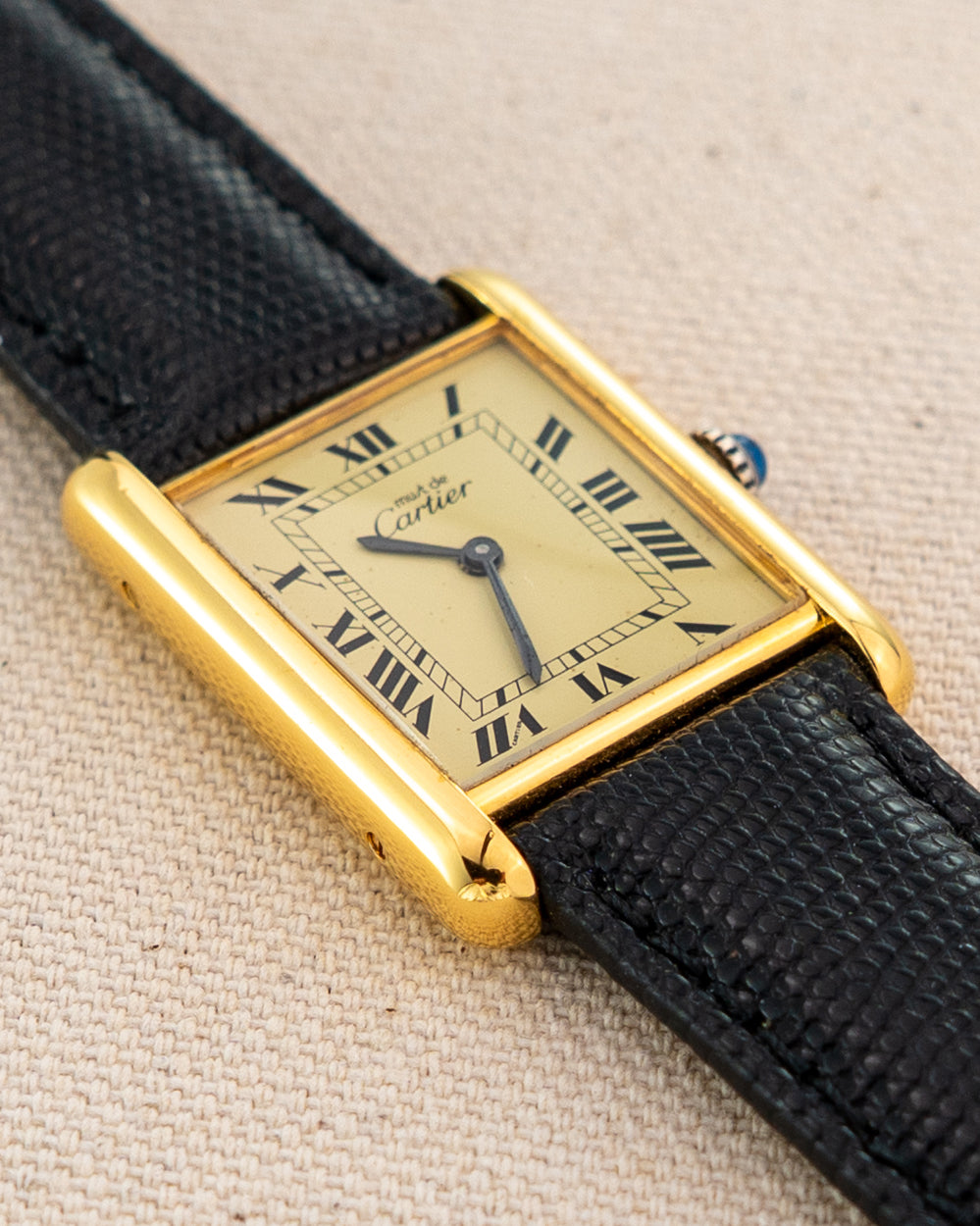 1980's Vintage Cartier Tank Must de Vermeil Large Model - Roman Numeral 'Lemon Dial'