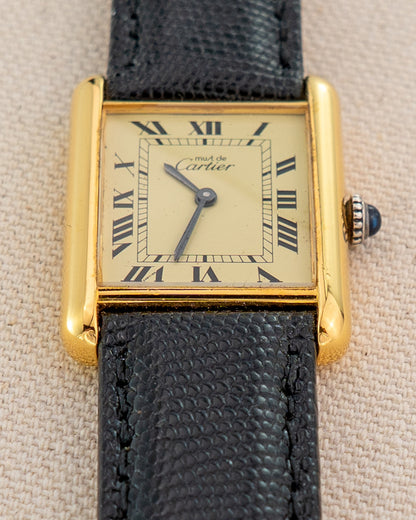 1980's Vintage Cartier Tank Must de Vermeil Large Model - Roman Numeral 'Lemon Dial'