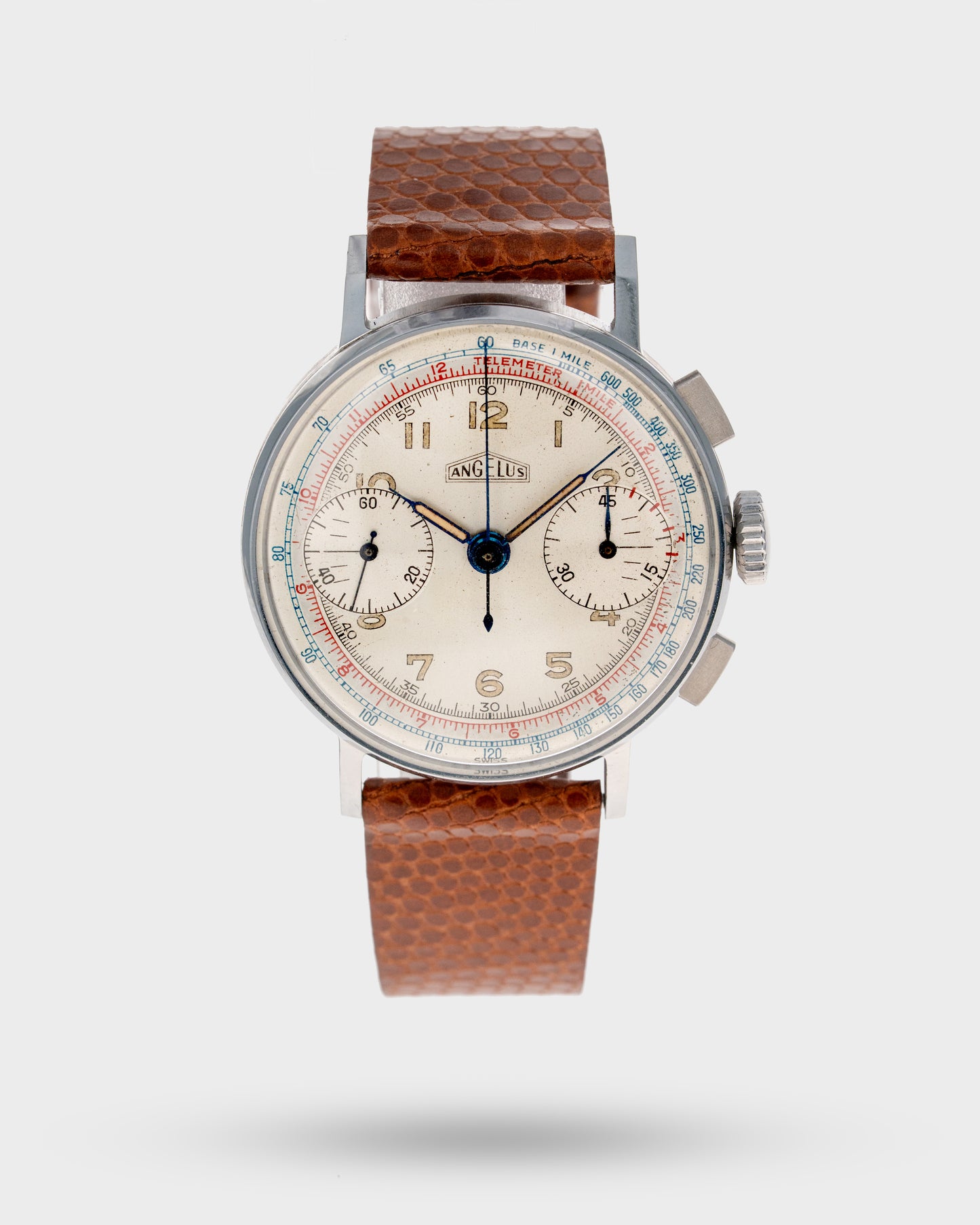 1950's Vintage Angelus 2-Register Chronograph - Silver Dial and Minty Case