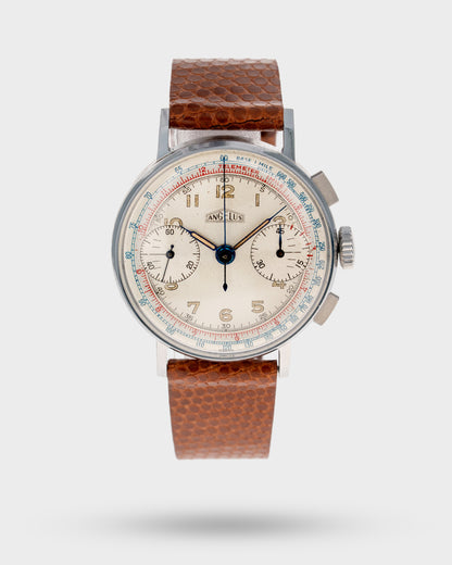 1950's Vintage Angelus 2-Register Chronograph - Silver Dial and Minty Case