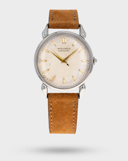 1950's Vintage Movado 'Horn-Lug' Calatrava Automatic - Patinated Silver Dial